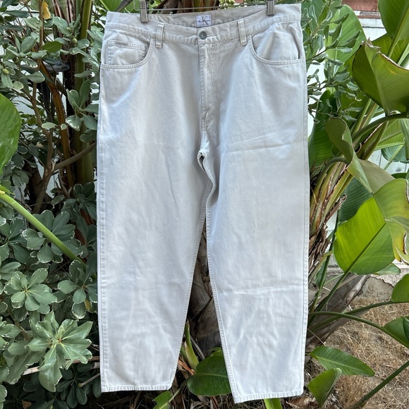 Vintage 90s Calvin Klein Beige Twill Pants 36x30 Made in Malaysia - Picture 1 of 5